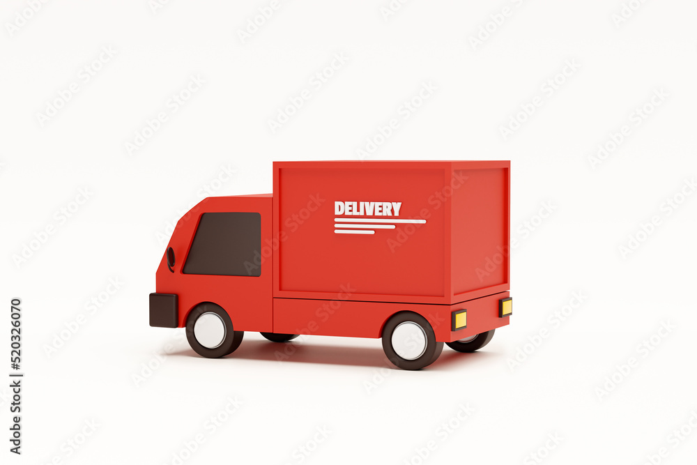 Red delivery car deliver express cartoon shipping and transportation concept on white background 3d rendering Red delivery car deliver express cartoon shipping and transportation concept on white background 3d rendering