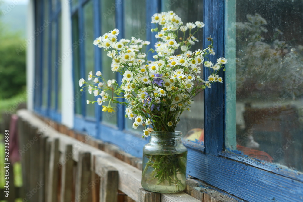 Fototapeta premium Bouquet of daisies on the windowsill