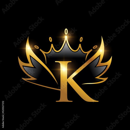 Golden Wings and Crown Monogram Logo Initial Letter K