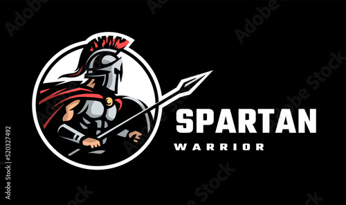 Warrior of Sparta, emblem logo on a dark background. Vector illustration.
