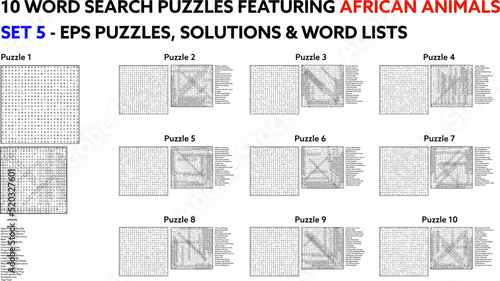 10 Word Search Puzzles Featuring African Animals photo