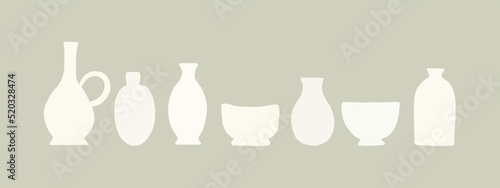 Hand painted design with white pottery on beige background.