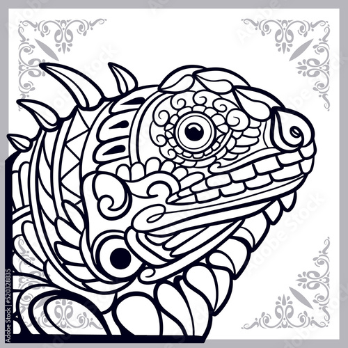 iguana head zentangle arts isolated on white background.