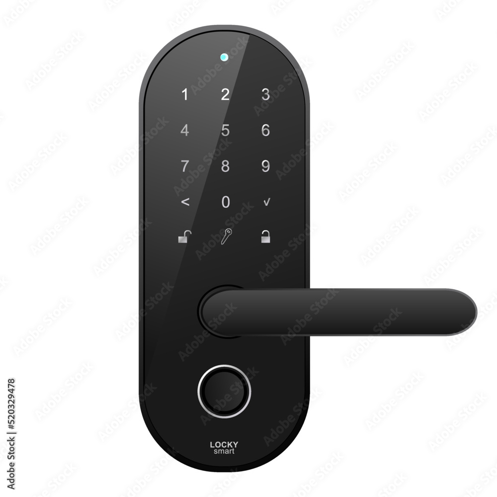 Smart door lock. Smart home security system. Keyless door lock. Stock