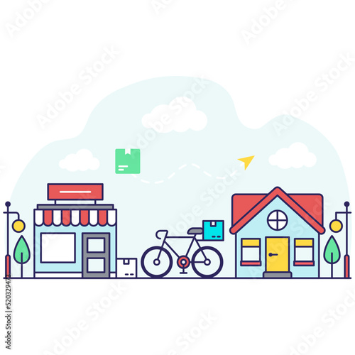 Bicycle delivery illustration, editable vector