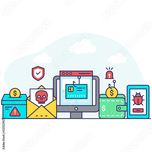Unique design illustration of atm card phishing