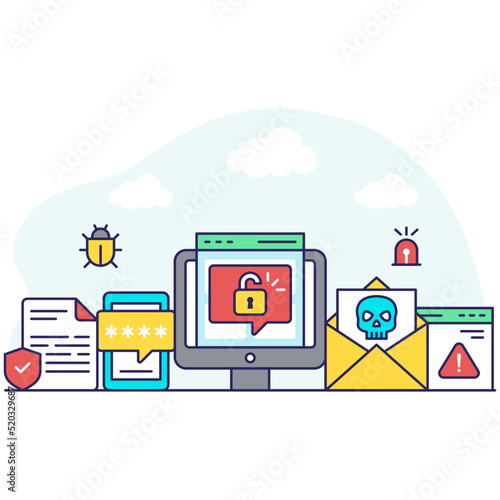 Editable design illustration of encrypted message