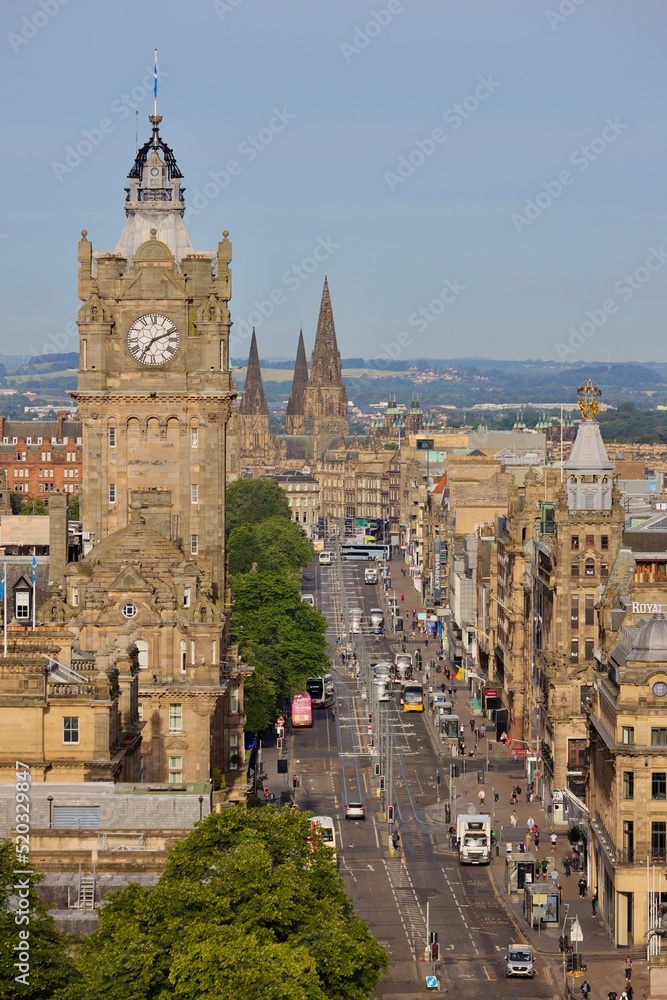 Fototapeta premium View Over Princess Street and the City of Edinburgh in Scotland from Carlton Hill.