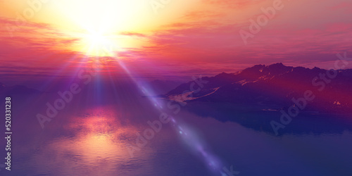above islands in sea sunset  illustration