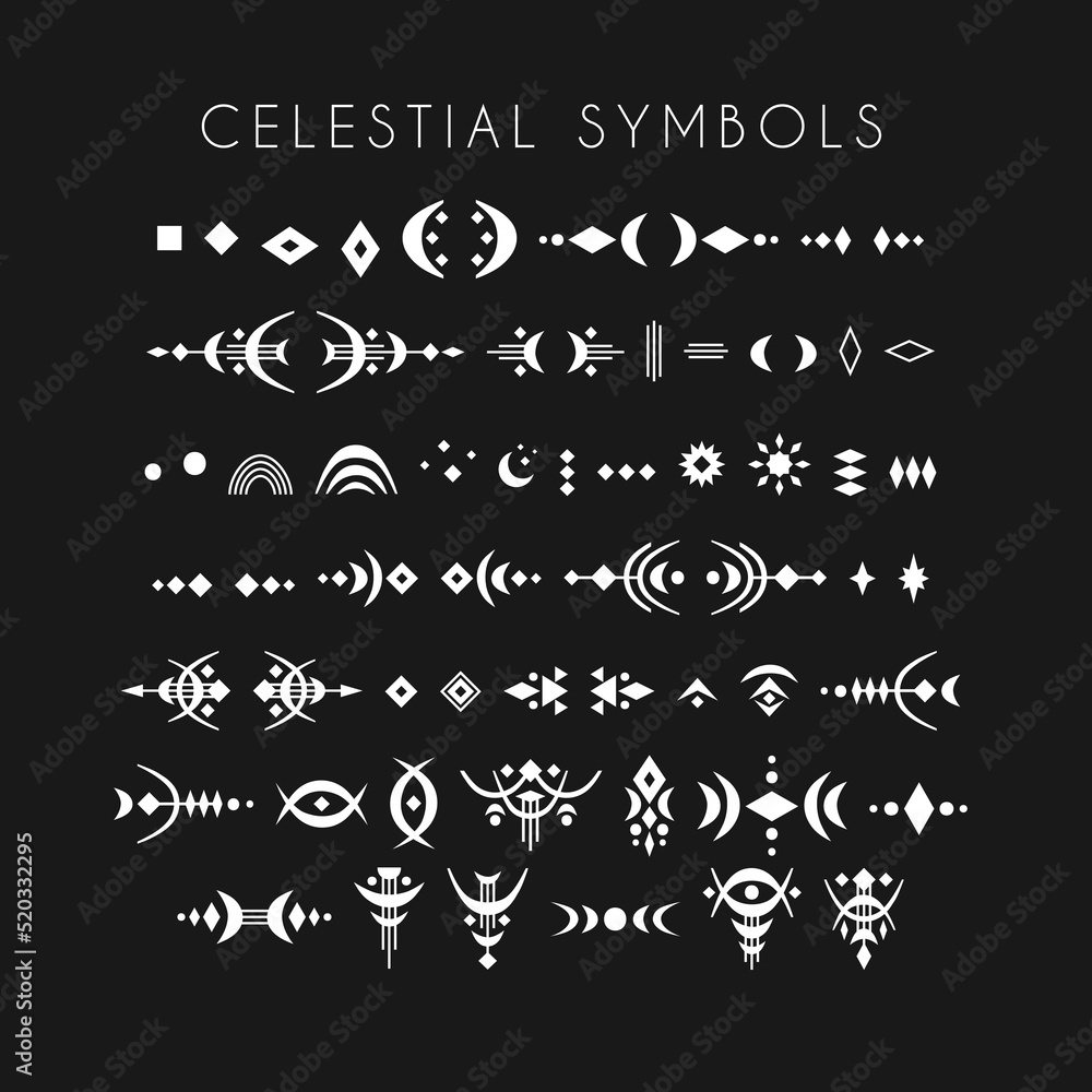 Vector set of boho celestial symbols for logo design and lettering ...
