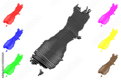 South island (New Zealand) map vector illustration, scribble sketch Te Waipounamu map photo