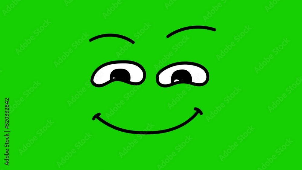 Happy cartoon face on a green screen. Happy cartoon face with alpha channel. Key color, color key, alpha channel. 4K video Happy cartoon face on a green screen. Happy cartoon face with alpha channel. Key color, color key, alpha channel. 4K video