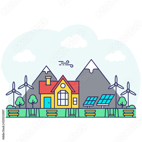 A colored design illustration of house 