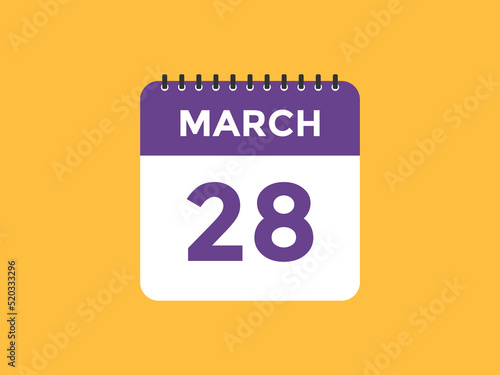 march 28 Calendar icon Design. Calendar Date 28th March. Calendar template 
