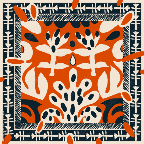 Silk scarf in Ukrainian style ornament. Abstract ethnic style. Fashionable vector template for your design.