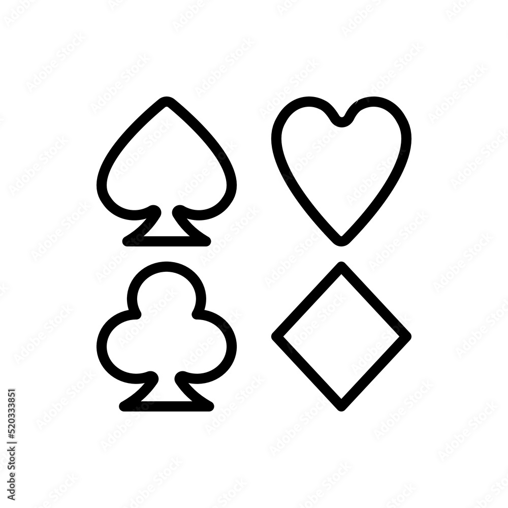 Playing cards symbols. Heart, spade, diamond, clubs simple icon vector. Flat design Playing cards symbols. Heart, spade, diamond, clubs simple icon vector. Flat design