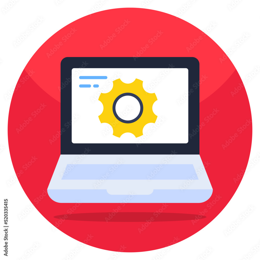 Gear inside laptop, icon of system management Gear inside laptop, icon of system management