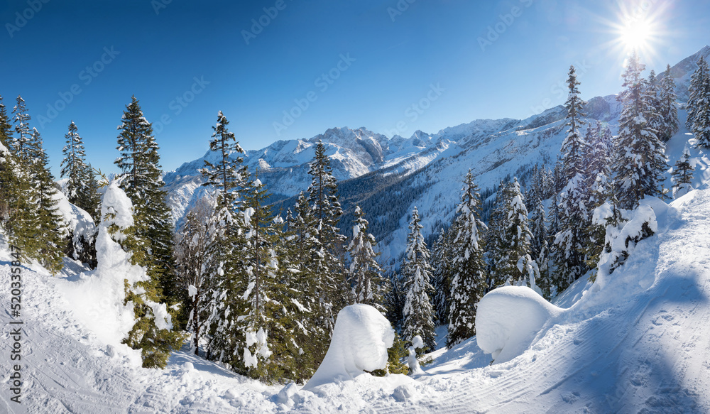 Fototapeta premium alpine winter landscape upper bavaria, skiing area Kreuzeck Garmisch