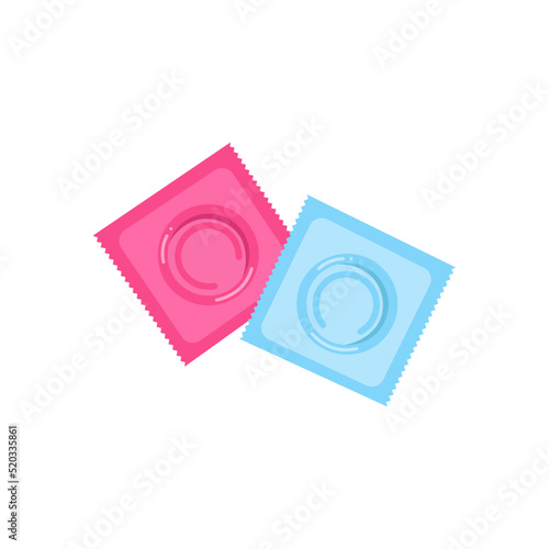 Condoms and package icons. Sealed condom isolated on white background. Contraceptive method.  Vector illustration.
