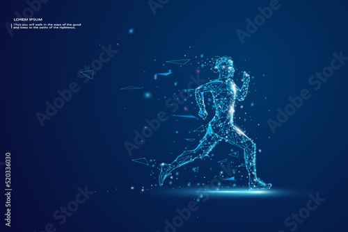 Running Man, Abstract running man form lines and triangles, Network connection turned into, vector illustration.