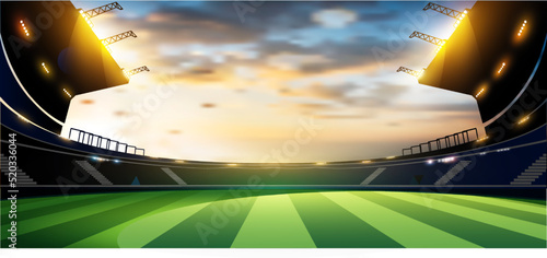 Public Buildings. Football Arena. Sports stadium with lights background, eps 10