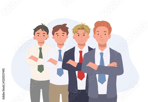 Business team ready to work. Teamwork of businessman. Flat vector cartoon illustration.