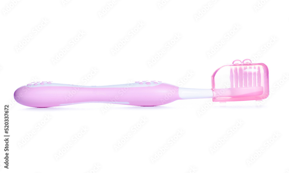 Children's pink toothbrush on white background isolation Children's pink toothbrush on white background isolation