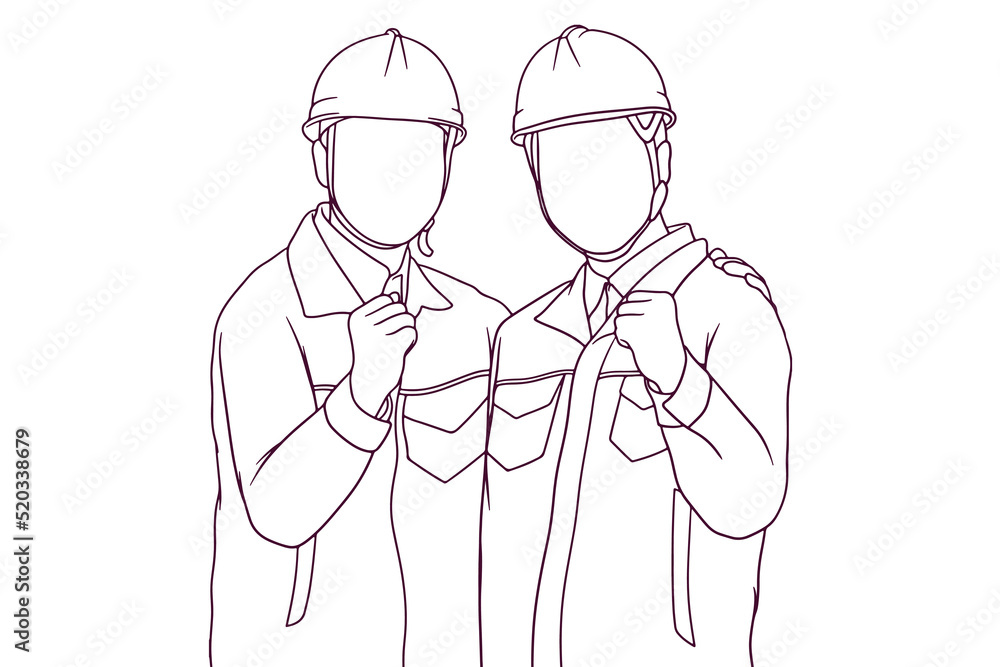 engineer team showing success gesture hand drawn style vector illustration engineer team showing success gesture hand drawn style vector illustration