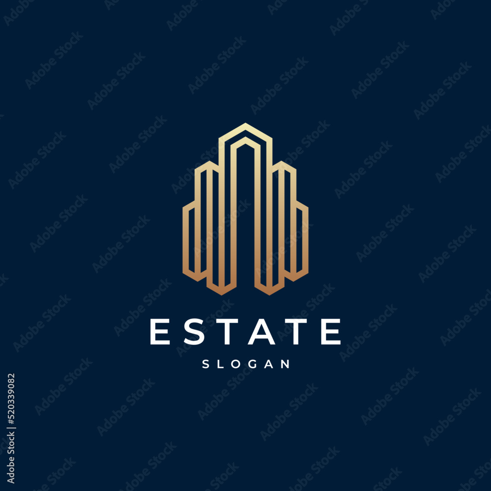 Building logo design with line outline style real estate, architecture, construction