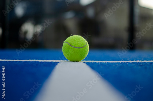 Cuadro en lienzo selective focus, a ball on the line of a blue paddle tennis court, racket sports
