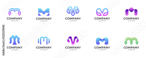 set of Initial Letter m gradient colorful Logo