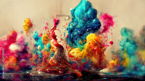 Illustration of many colorful paint splashes and drops photo