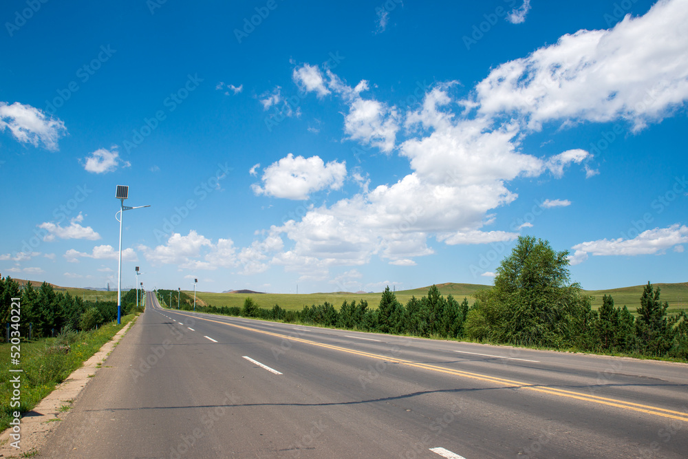 A clear road on the prairie