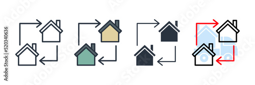 moving house icon logo vector illustration. change home symbol template for graphic and web design collection