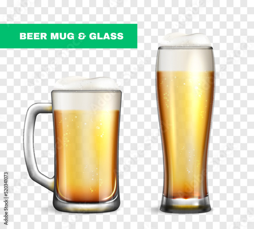 Realistic Beer Mug Glass Icon Set