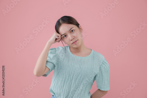 Young Asian student girl backpack on isolated background