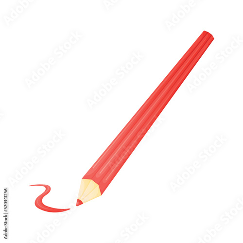 Red pencil with dash, vector isolated cartoon illustration.