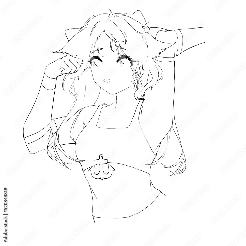 Cute fashionable girl. Digital illustration. Coloring page. Cute fashionable girl. Digital illustration. Coloring page.