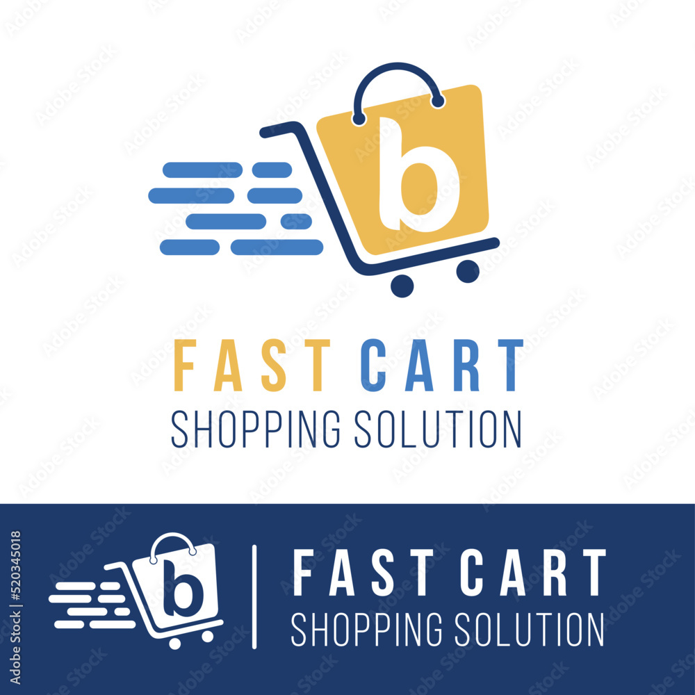 Initial B Letter In Trolley Cart Shopping Logo With Speed Symbol For ...