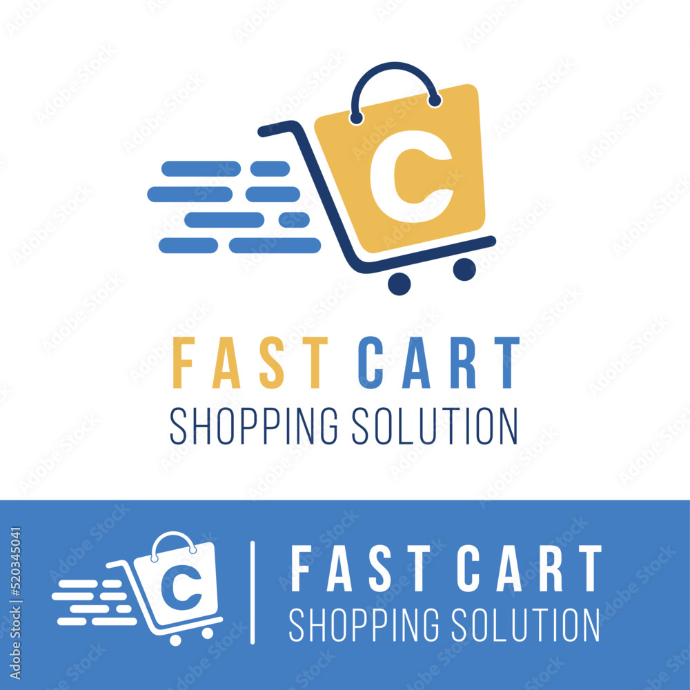 Initial C Letter In Trolley Cart Shopping Logo With Speed Symbol For initial-c-letter-in-trolley-cart-shopping-logo-with-speed-symbol-for