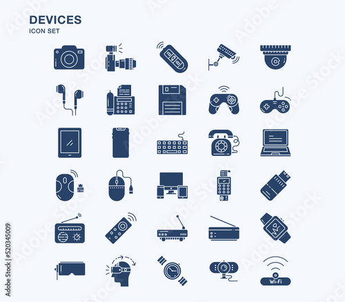 Devices and gadgets solid icon set