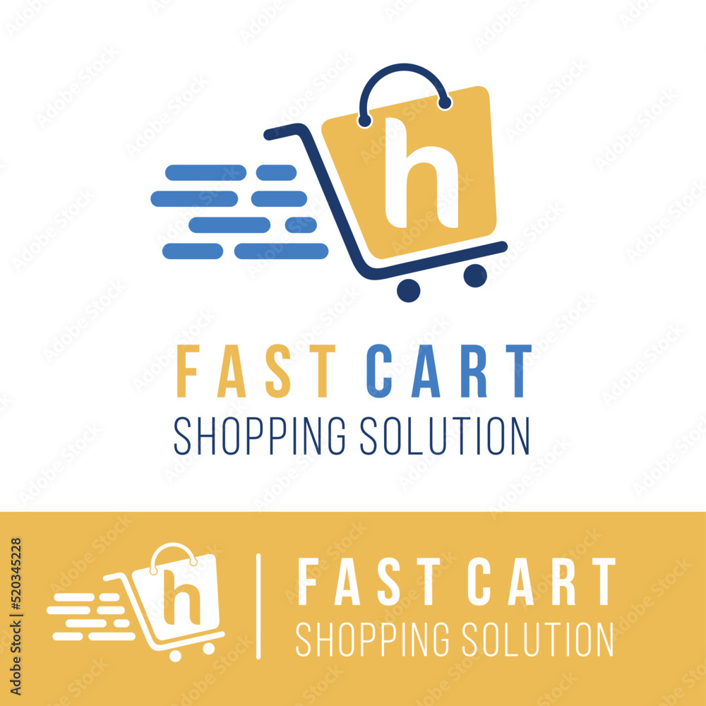 Initial h letter in trolley cart shopping logo with speed symbol for
