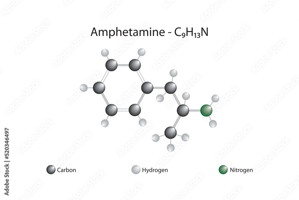 Molecular Formula And Chemical Structure Of Amphetamine Stock Vector Adobe Stock 