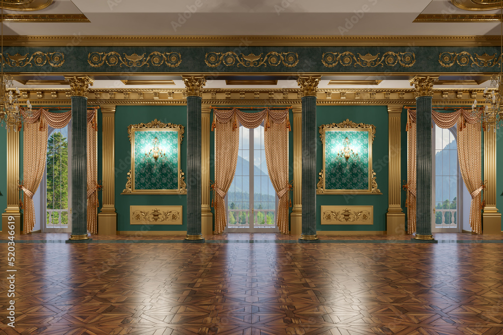 The ballroom and restaurant in classic style. 3D render. - obrazy, fototapety, plakaty 