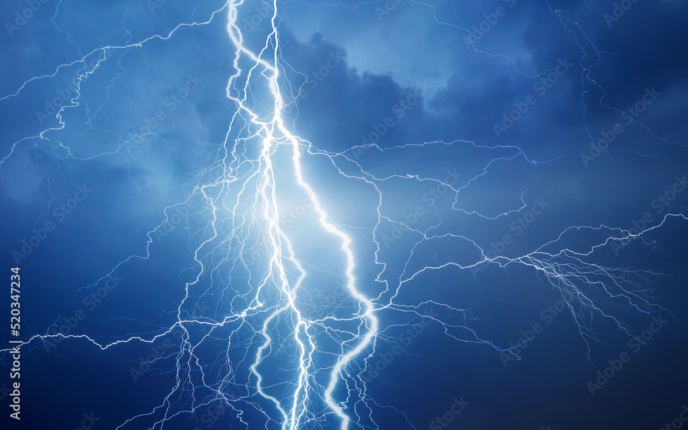 Fork lightning striking down during summer storm Fork lightning striking down during summer storm