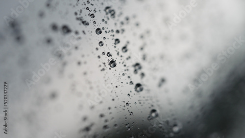 rain drops beading on hydrophobic car glass photo
