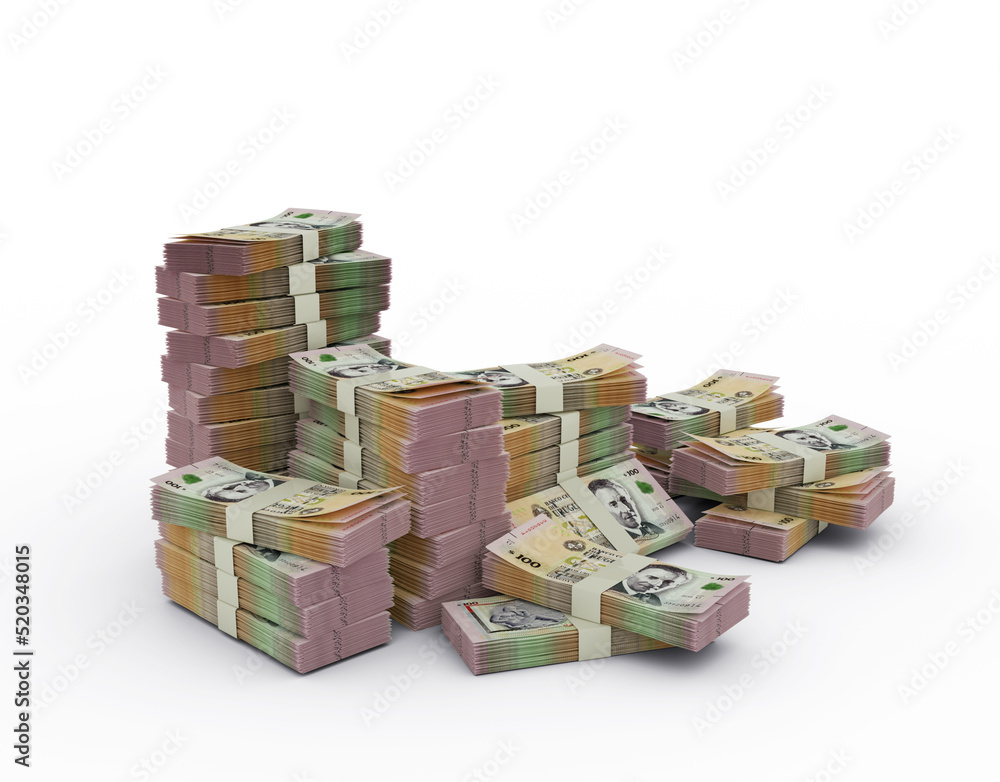 Stack of Uruguayan Peso Uruguayo notes. 3d rendering of bundles of money isolated on white background Stack of Uruguayan Peso Uruguayo notes. 3d rendering of bundles of money isolated on white background