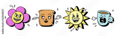 A set of retro cartoon characters from the 30s. Vintage comic smile multicolored vector illustration