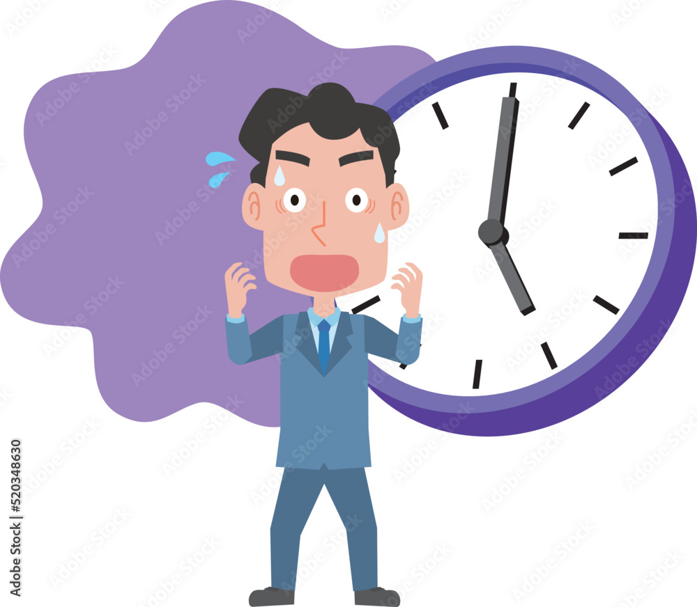 間に間に合わずに焦る男性 間に間に合わずに焦る男性