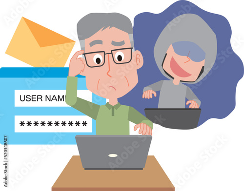 サイバー犯罪に騙される高齢男性